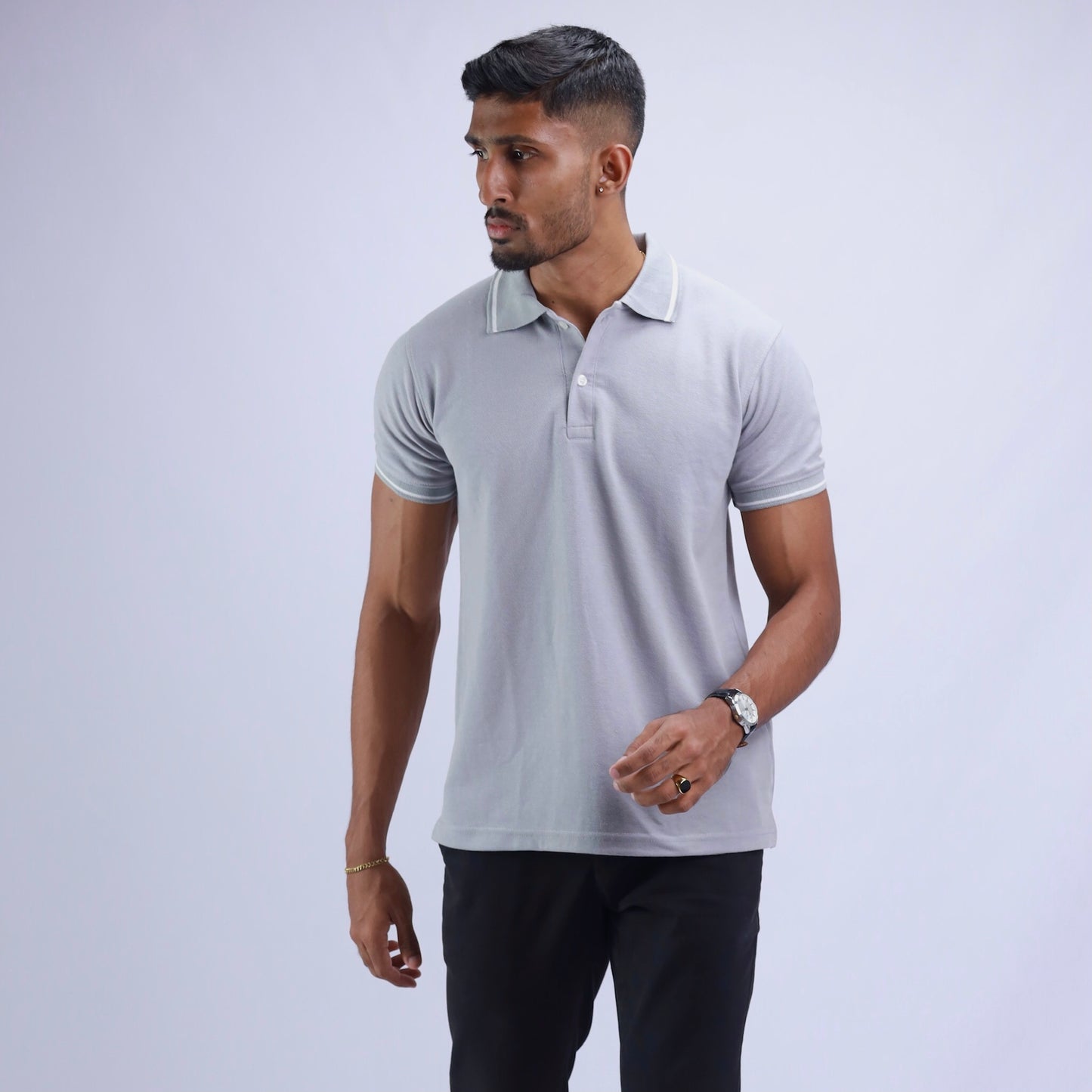 Slate Grey Elegance Polo T-Shirt