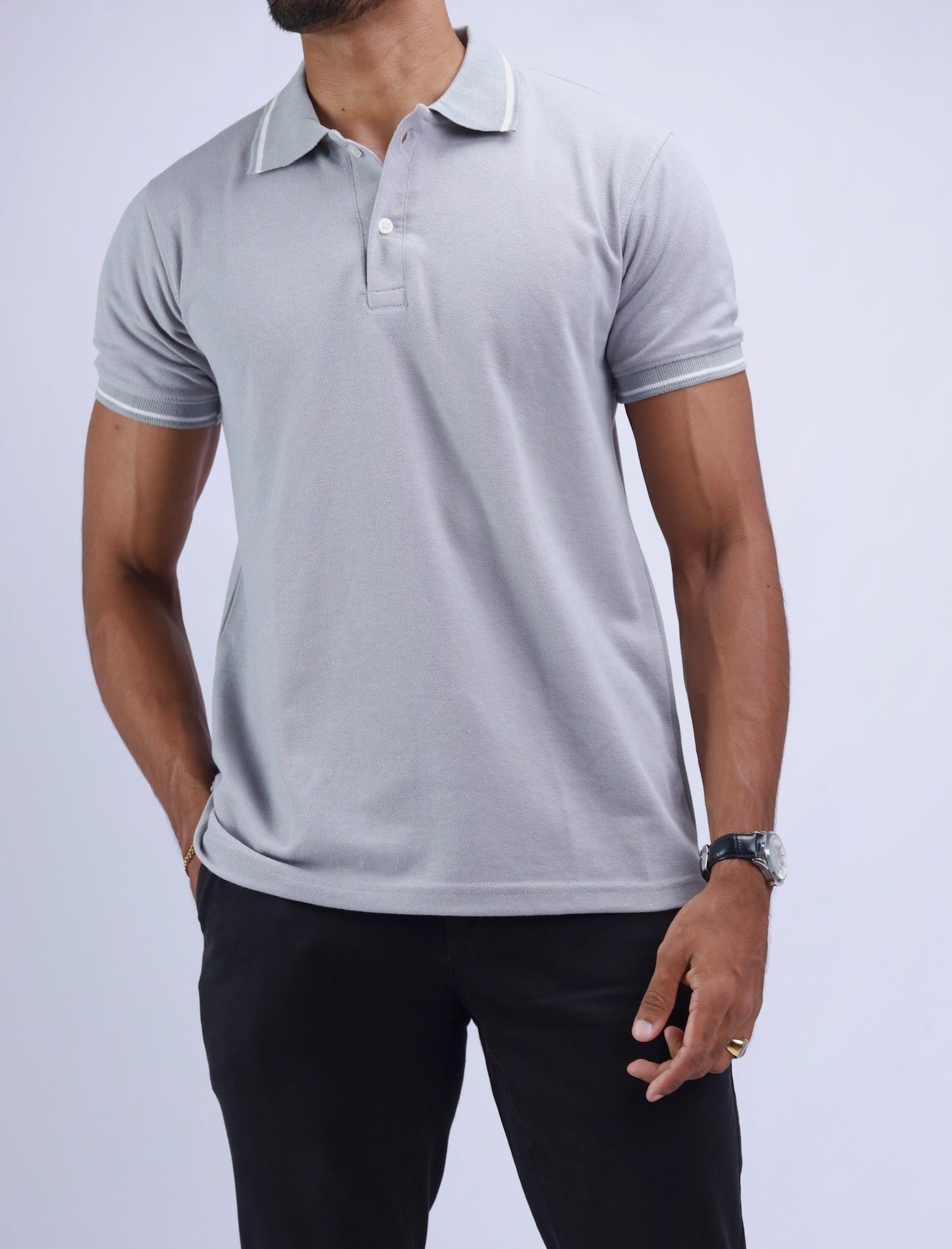 Slate Grey Elegance Polo T-Shirt