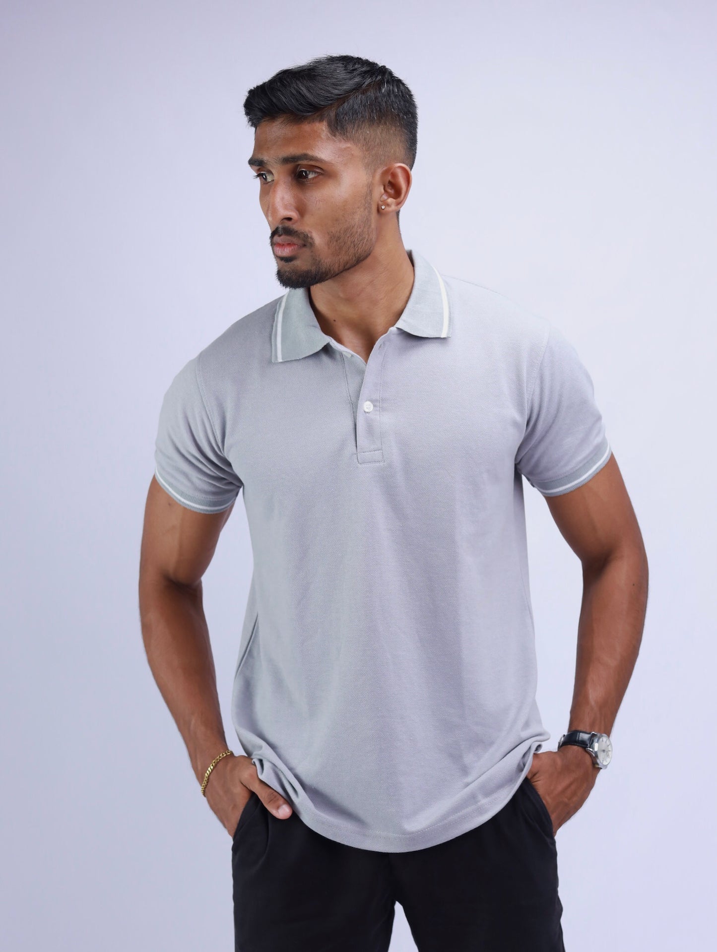 Slate Grey Elegance Polo T-Shirt