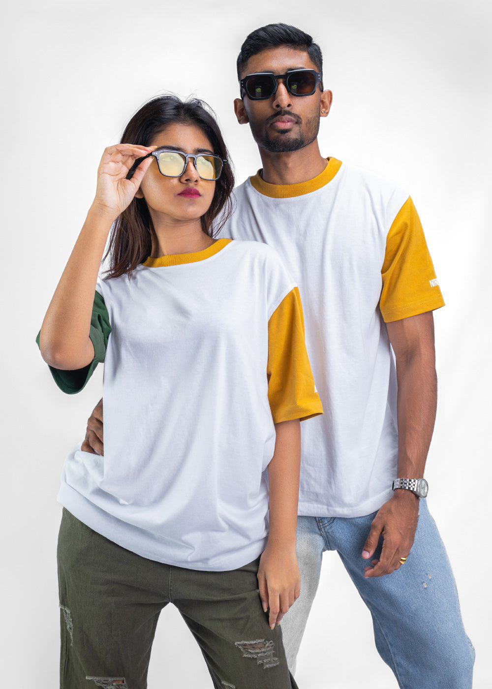 Sunny Breeze White and Mustard Yellow Harmony Oversized T-shirt