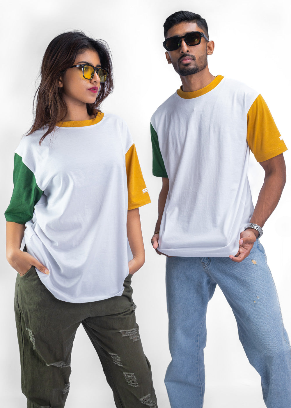 Sunny Breeze White and Mustard Yellow Harmony Oversized T-shirt